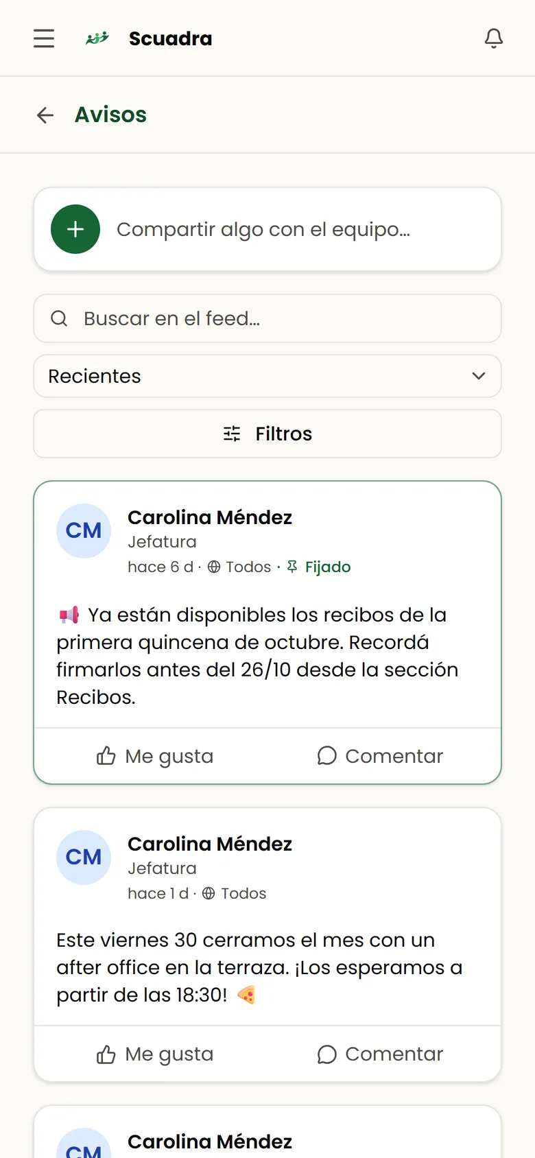 Avisos de la empresa vistos por el empleado